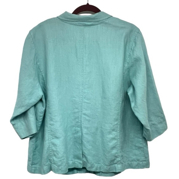 Eileen Fisher Aqua Blue Linen 3/4 Sleeve Button Front Blazer Jacket Women’s 1X - Picture 9 of 11